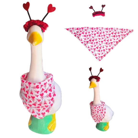 Valentine's Day 23'' Lawn Goose Outfit - Heart Hat & Bandana Costume, Romantic Decor for Valentine's Day Patio Yard Outdoor