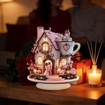 Valentine's Day 2D Acrylic Home Statue Decorations, Romantic Rose House Shape Table Ornaments, Acrylic House Ornaments for Valentine's Day Home Tabletop Decor