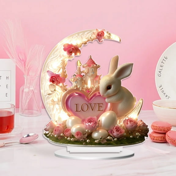 Valentine's Day 2D Acrylic Table Decor - Heart Rose Bunny Waterproof Romantic Desk Ornament