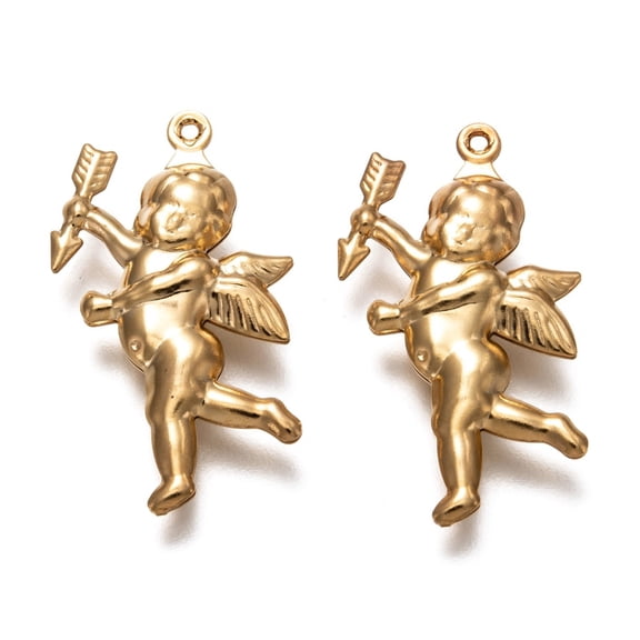 Valentine's Day 304 Stainless Steel Pendants Cupid Real 18K Gold Plated 29x16x5mm Hole: 1mm