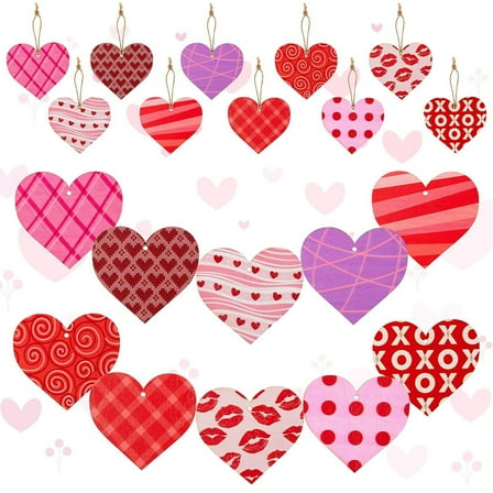 Valentine's Day 30Pcs Heart Shaped Wooden Ornaments, Hanging Decorations for Weddings, Parties, and Home Decor