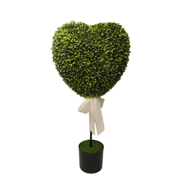 Valentine's Day 32" Boxwood Heart-Shaped Topiary with White Bow, by FlareFable