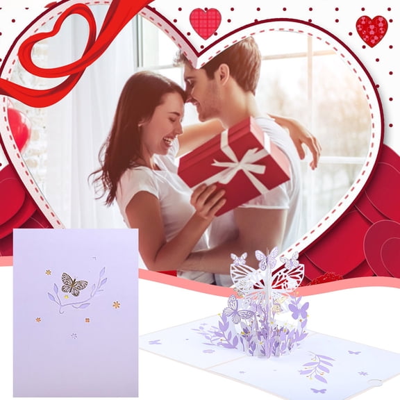 Valentine's Day 3D Greeting Card, Creative Valentines Day Card with Intricate Butterfly Pop-Up Design, Creative Gift Postcard for Morning Kitchen Counter Notes