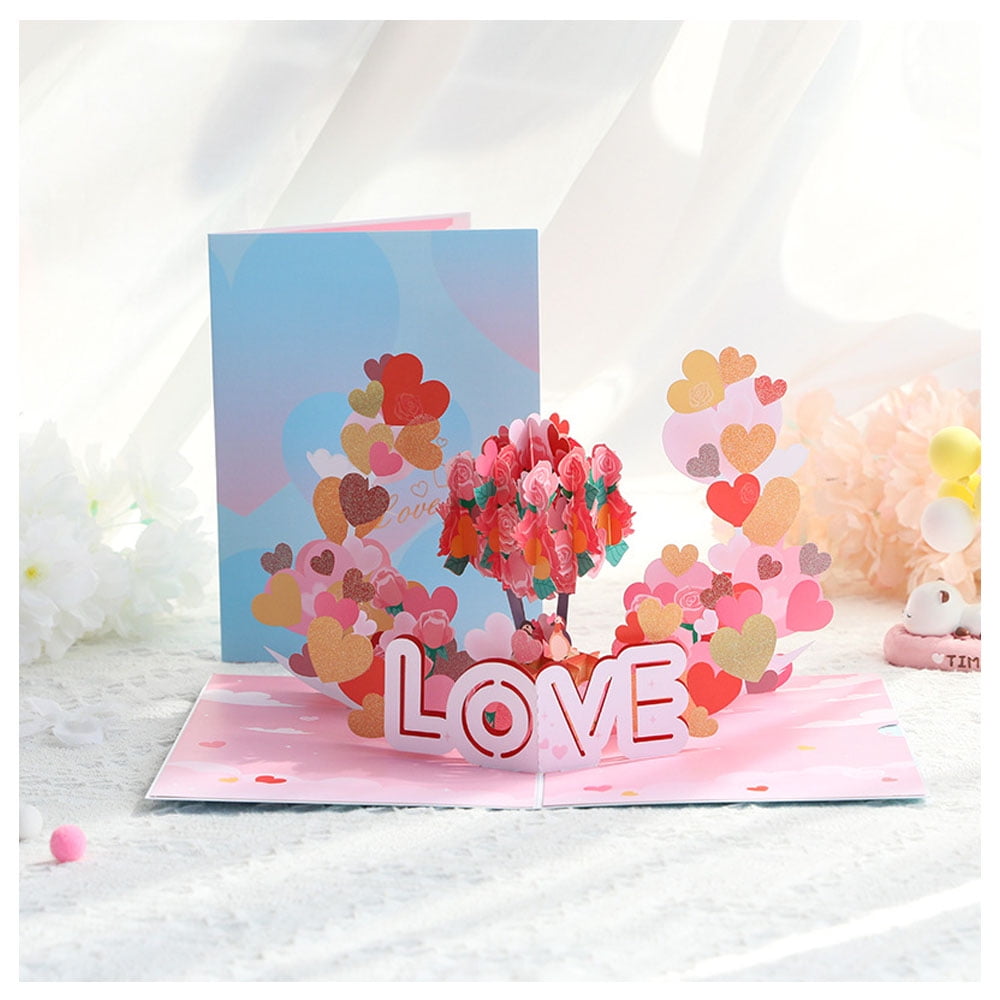 Valentine's Day 3D Greeting Cards 7.8×6inch Romantic Love Handmade Rose  Cards with Envelope for Wife or Girlfriend, 1Pcs, image size:1000x1000