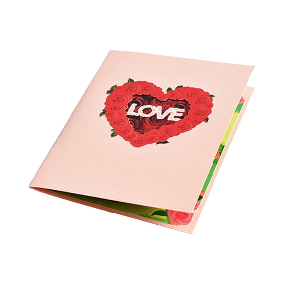 Valentine's Day 3D Paper Carving Rose Card Up Greeting Card Handmade Romantic Card for Wedding Anniversary Birthday Love Note with Envelope and Writing Card