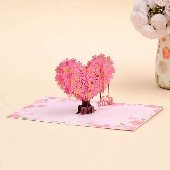Valentine's Day 3D Pop-Up Greeting Card, Heart Cherry Blossom Tree Design with "LOVE" Accent, Romantic Up Card, Ideal Gift for Her/Him Anniversary Birthday Valentine's Day