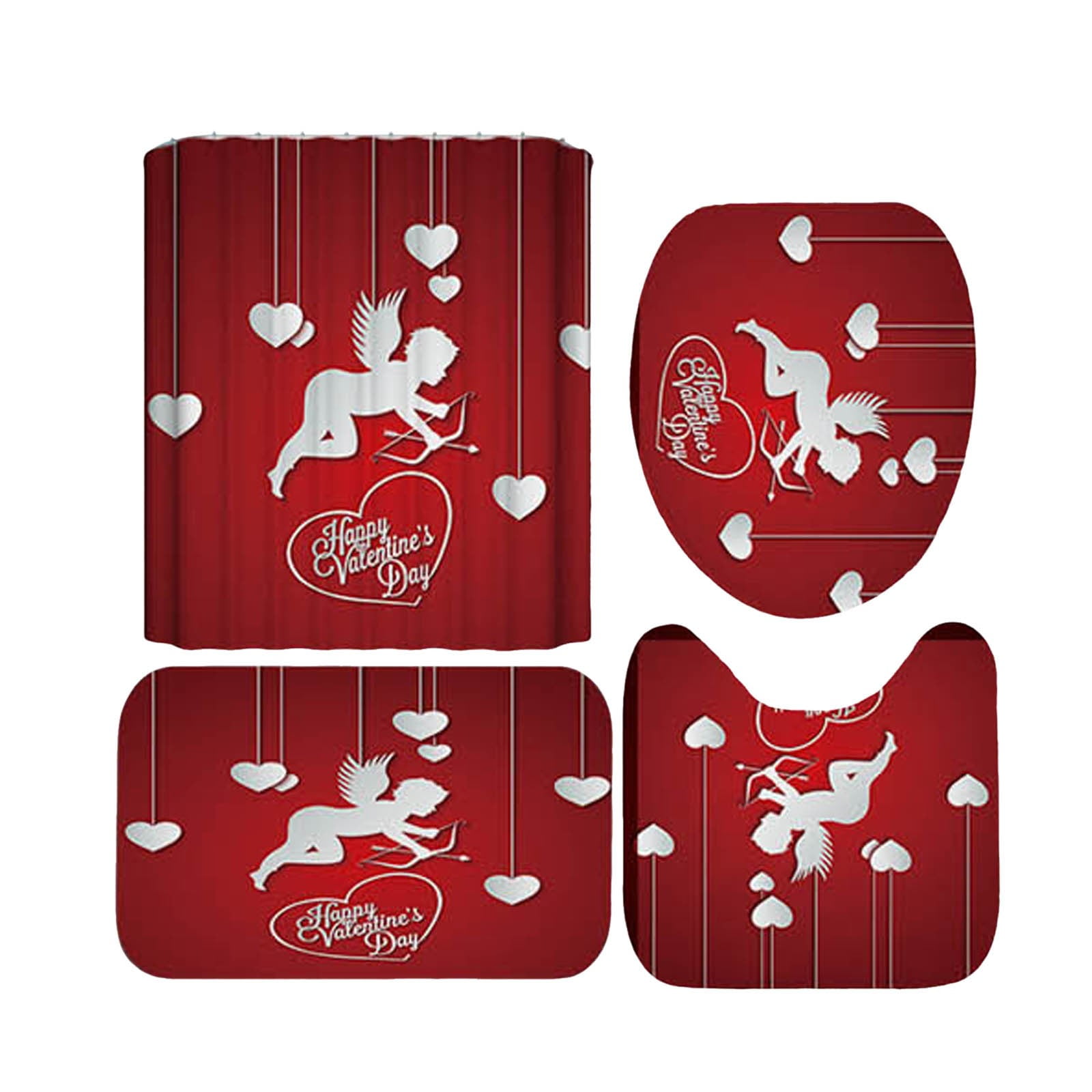 Valentine's Day 4 Pieces Shower Curtain Set With Rugs Shower Curtain