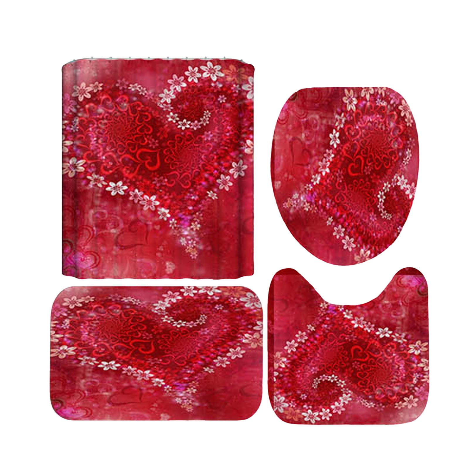 Valentine's Day 4 Pieces Shower Curtain Set With Rugs Shower Curtain