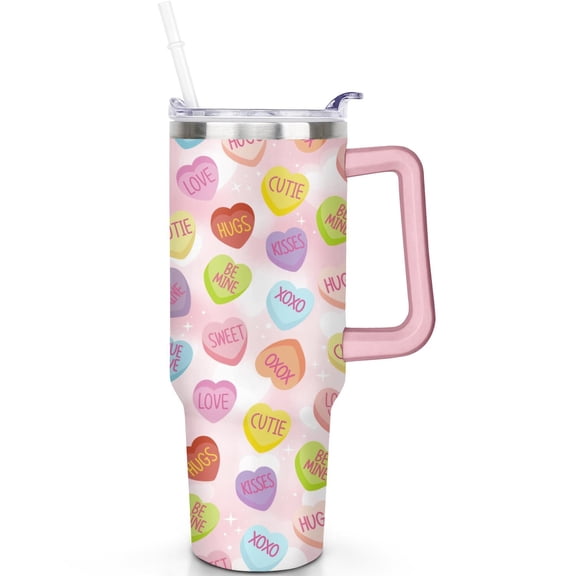 Valentine's Day 40oz Stainless Steel Tumbler Vacuum Insulated Travel Mug Handle Flip Straw Lid Leak Proof Gift for Men Women Him Her Travel Accessories Must Have