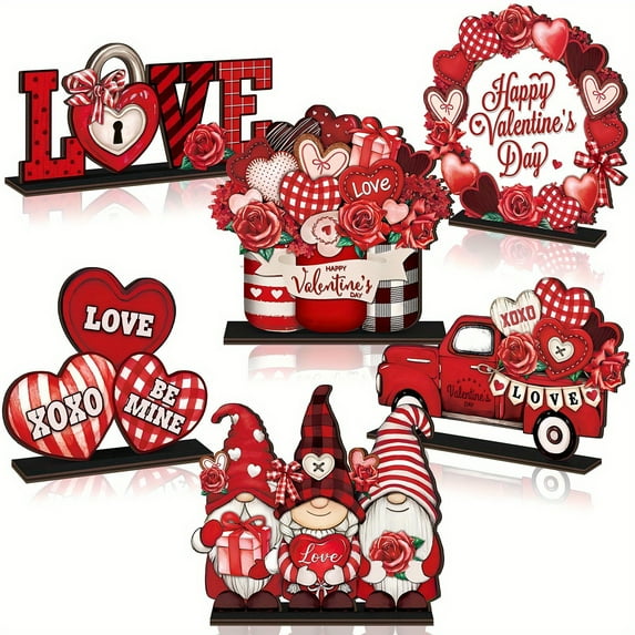 Valentine's Day 6-Piece Decorative Ornament Set for Home Living Room Desktop Romantic Gift Set for Couples