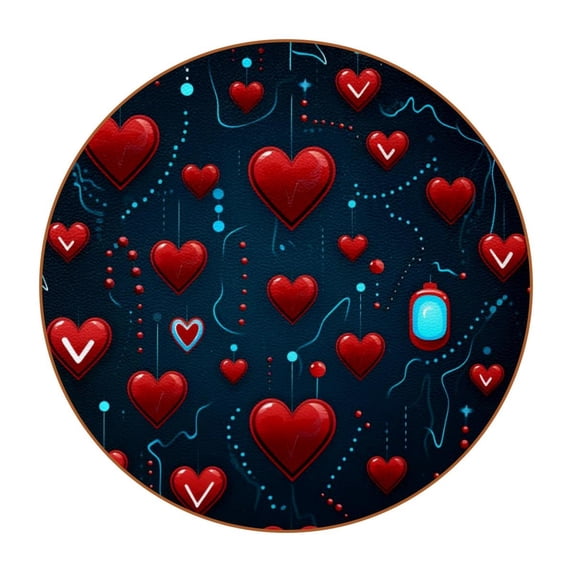 Valentine's Day 6PCS Round Microfiber Leather Coasters, 11x11 cm/4.3x4.3 in, Drink Coasters for Home and Office, Set of 6 Coasters in Black Color