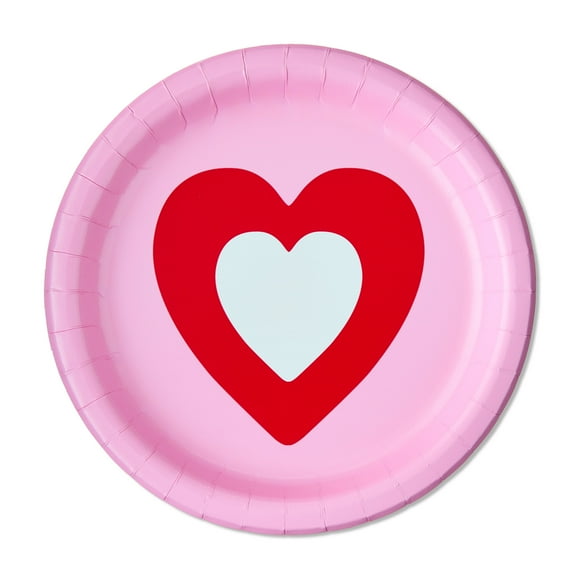Disposable Paper Plates, 7", Red and White Heart, 8 Count, Valentine's Day by Way To Celebrate
