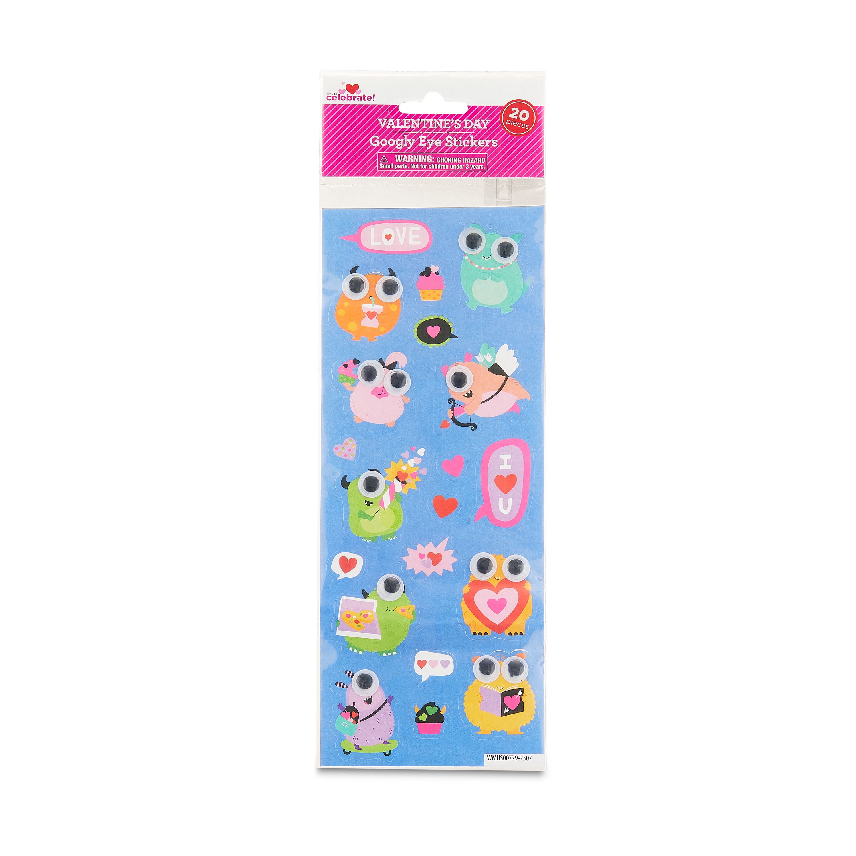 Valentine's Day 8.25" Sticker Sheet Party Favor, Googly Eye Love, by