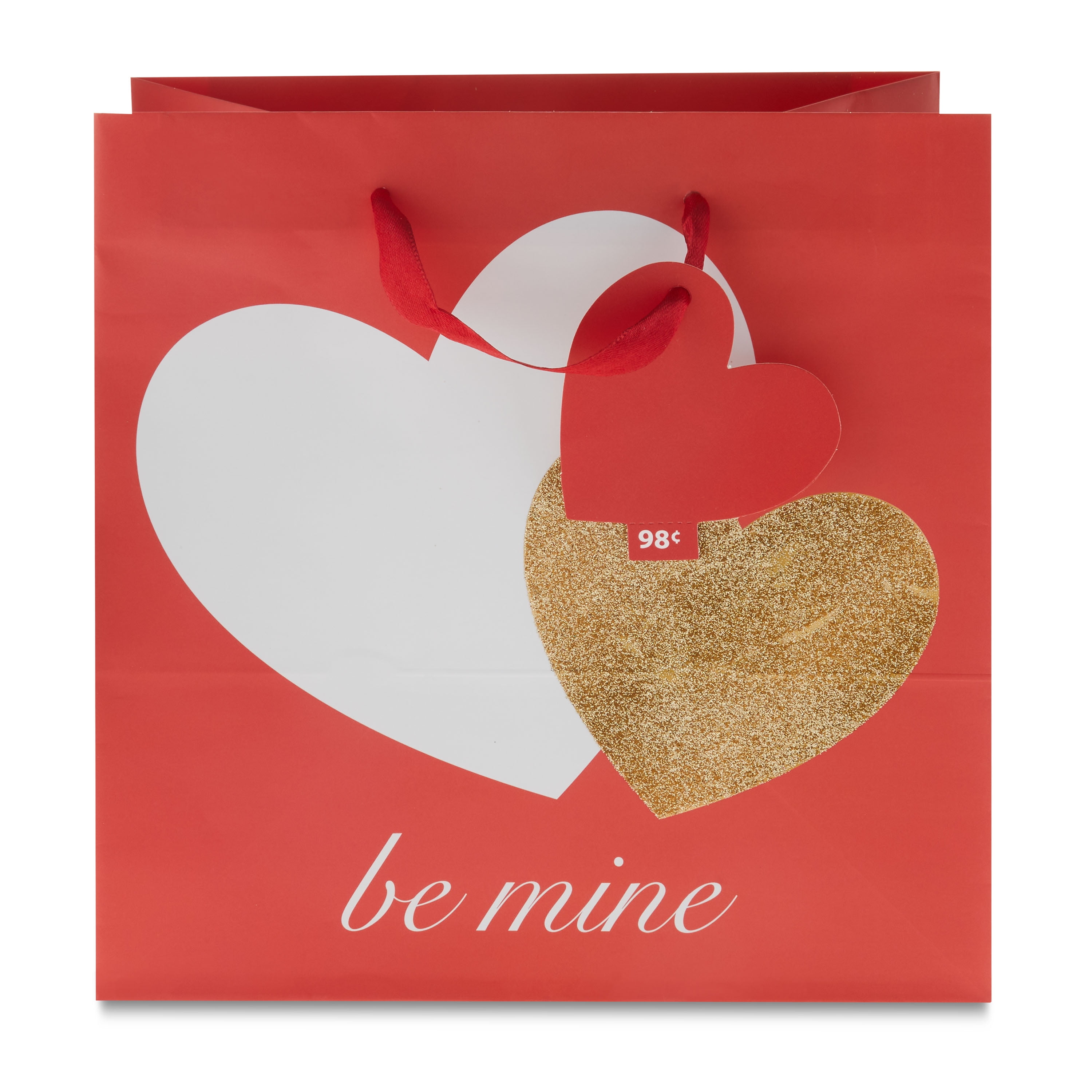 Valentine's Day 8" Cub Square Red Paper Gift Bag, Heart Be Mine, by Way