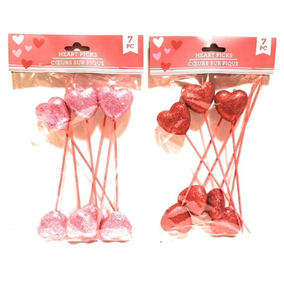 Valentine's Day 8½" Valentine’s Foam Heart Picks In Red & Pink, 7-ct. Perfect for Valentine's Day Decoration - Set of 2 Packs