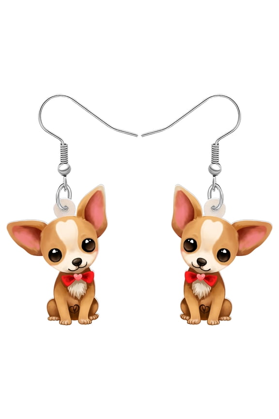 Valentine's Day Acrylic Adorable Bow Tie Chihuahua Dog Earrings Puppy Dangle Jewelry for Women Gifts