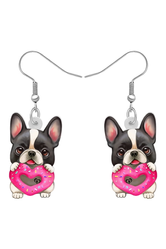 Valentine's Day Acrylic Cute French Bull Dog Earrings Love Heart Puppy Dangle Jewelry Gift For Women