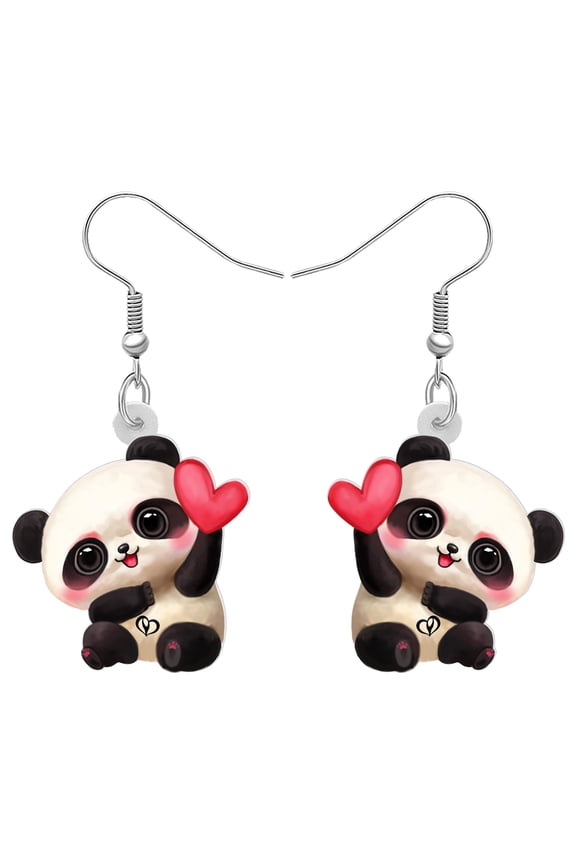 Valentine's Day Acrylic Cute Panda Bear Earrings Love Heart Animals Dangle Jewelry for Women Gifts