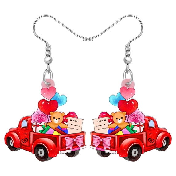 Valentine's Day Acrylic Cute Pink Truck Earrings Charm Car Dangle Jewelry for Women Holiday Gifts