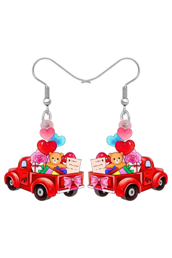 Valentine's Day Acrylic Cute Pink Truck Earrings Charm Car Dangle Jewelry for Women Holiday Gifts