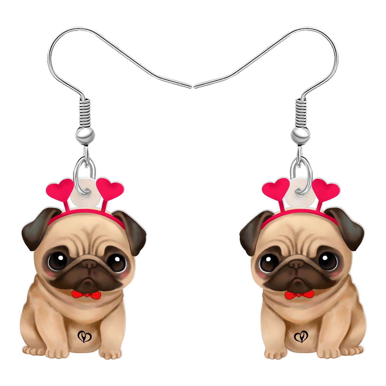 NEWEI Valentine's Day Acrylic Cute Pug Dog Earrings Love Heart Puppy Dangle Jewelry Charms for Women Gifts