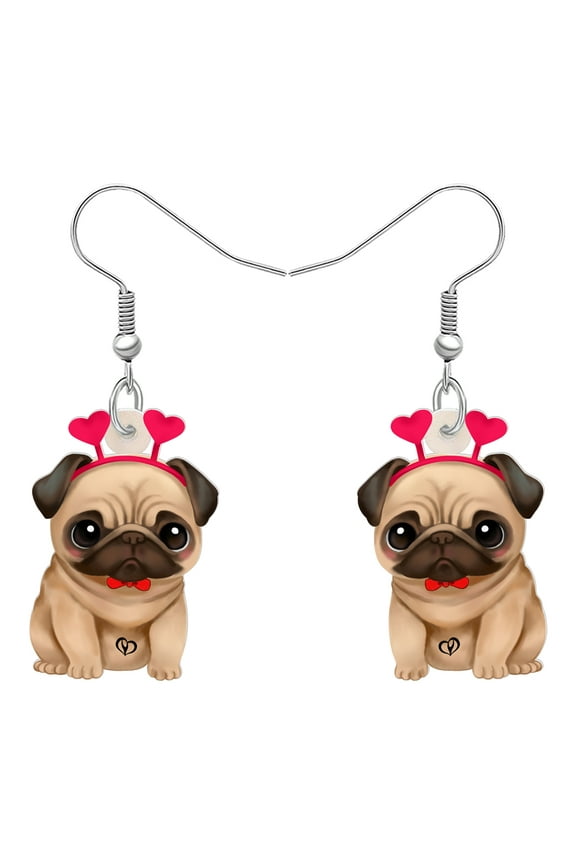 Valentine's Day Acrylic Cute Pug Dog Earrings Love Heart Puppy Dangle Jewelry Charms for Women Gifts