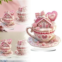 Valentine's Day Acrylic Heart Cup Desktop Ornament, Pink Love-Themed Cup & House Shape Decor, Cute Cake Decoration & Tabletop Decor for Wife Mom Her Gifts, Living Room Dining Table Decor
