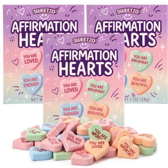 Valentine's Day Affirmation Hearts, Small Candy Gift Boxes, Inspirational Treats, Pack of 3, 1 Ounce Each