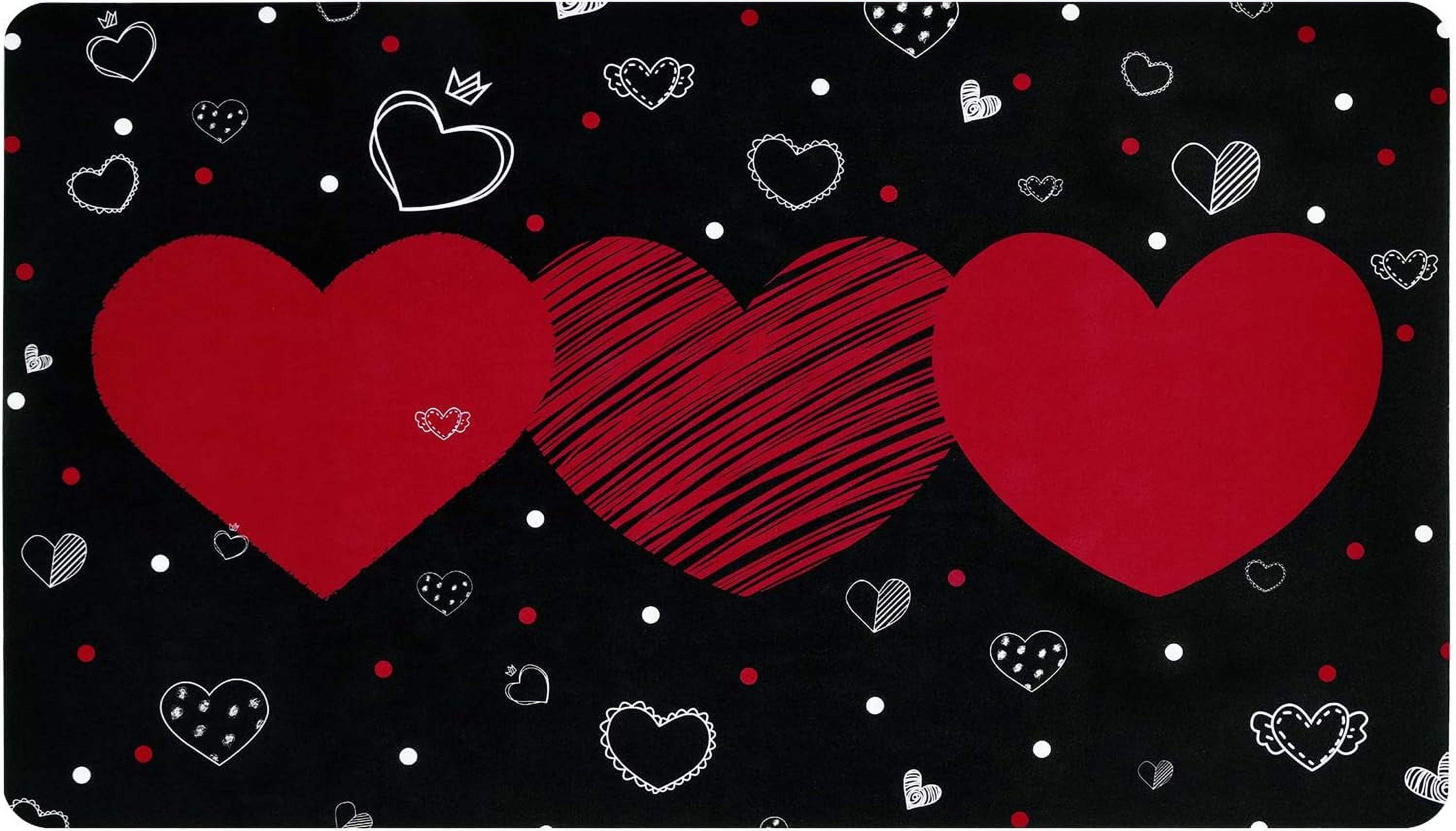 Valentine''s Day Area Rug, Red Heart Doormat, Love Heart with Black Background Floor Mat with Rubber Backing Non-Slip for Bedroom Living Room Valentines Decoration Gift, 18 x 30 Inch