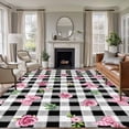 thumbnail image 1 of Valentine's Day Area Rugs 5'x7', Washable Small Throw Rugs for Laundry Room Playroom, Spring Roses Pink Bows Black White Plaid Indoor Outdoor Rug Non-Slip Low Pile Carpet Runner Reversible Floor Mats, 1 of 8