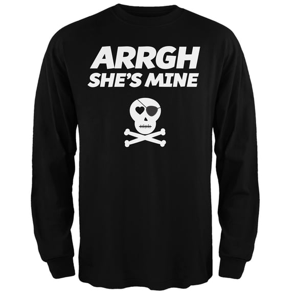 Valentine's Day - Arrgh She's Mine Black Adult Long Sleeve T-Shirt - Large