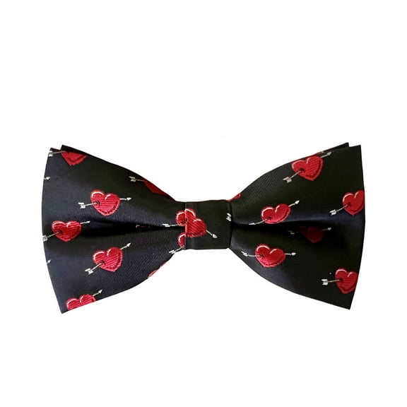 Valentine's Day Arrow of Love Pattern Drawstring adjustable Bowtie In Black with Red and White Color