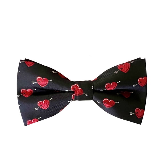 Valentine's Day Arrow of Love Pattern Drawstring adjustable Bowtie In Black with Red and White Color