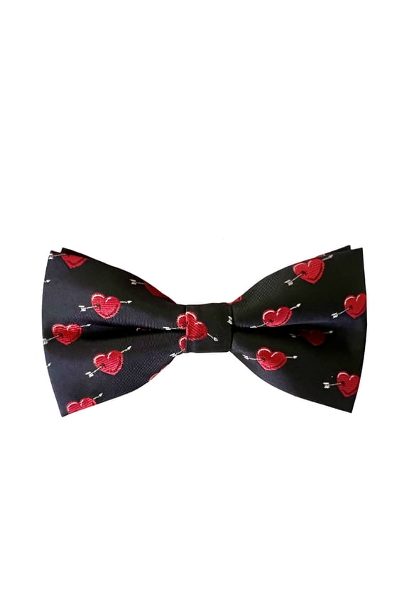 Valentine's Day Arrow of Love Pattern Drawstring adjustable Bowtie In Black with Red and White Color