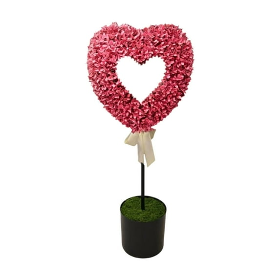 Valentine's Day Artificial Boxwood Decoration, Fake Heart-Shaped Topiary Tree, Faux Love Topiary Ball, for Indoor Outdoor Valentine's Day Wedding Porch Front Door Decor - (Pink,31.5")