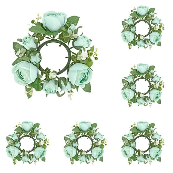 Valentine's Day Artificial Flower Candle Ring, Rose Candle Wreath Centerpiece for Wedding Table Decor, Floral Garland Candle Holder for Romantic Party Atmosphere and Home Decorations