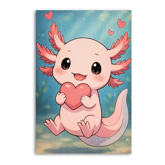 Valentine's Day Axolotl with Heart Decor Print Wall Art Poster Scroll Canvas Painting Picture Living Room Decor Home 12x18inch(30x45cm)