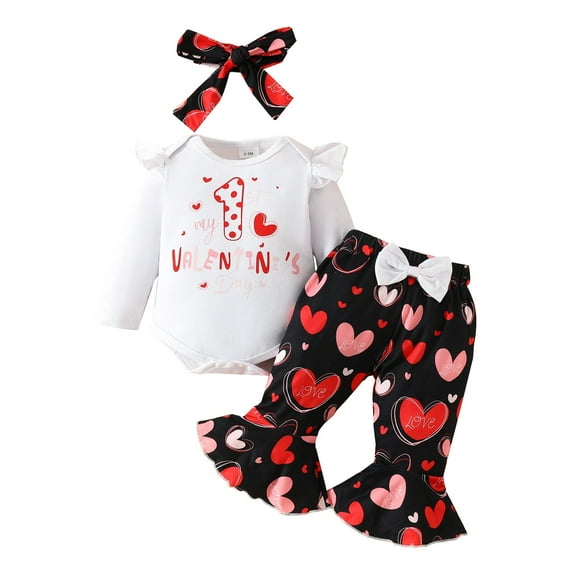 Valentine's Day Baby Outfit Toddler Girls Long Sleeve Print Sweatshirts Pants 3PCS Outfits Clothes Set For Children Kids Clothes Fall Clothes for Toddler Girls 9-12 Months