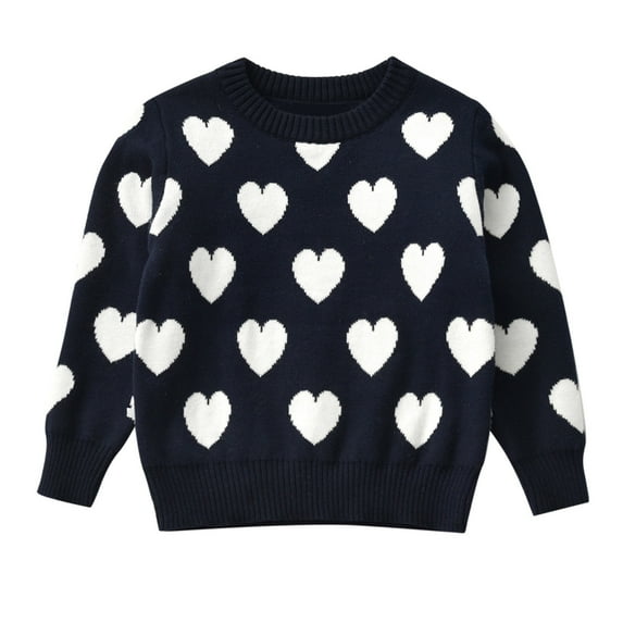 Valentine's Day Baby Sweater Kids Girls Boys Love Heart Print Knit Pullover Tops,Size 4 Years-5 Years Black