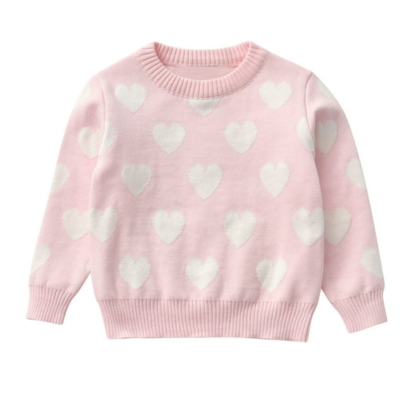 Valentine's Day Baby Sweater Kids Girls Boys Love Heart Print Knit Pullover Tops,Size 5 Years-6 Years Pink