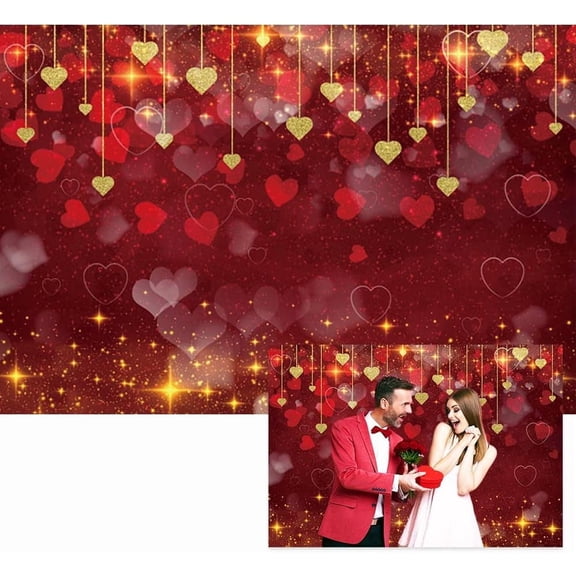 Valentine's Day Backdrop Gold Red Heart Love Bokeh Glitter Sparkling Photography Background for Anniversary Mother's Day Wedding Bridal Shower Party Decor Photo Booth Props