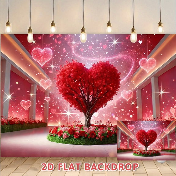Valentine's Day Backdrop Heart Tree Themed Background Cloth for Proposal Engagement Wedding Anniversary Party Indoor Decoration Photography Backdrop