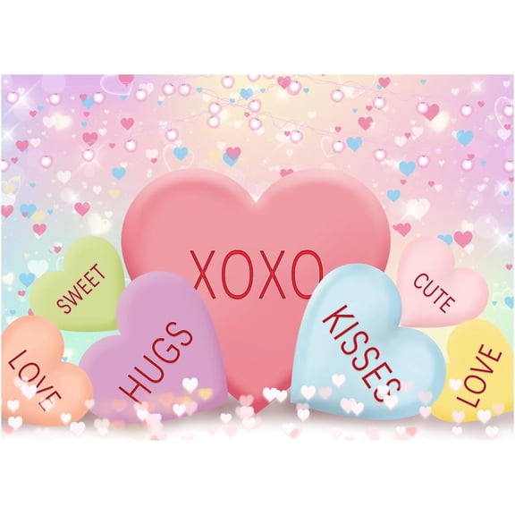 Valentine's Day Backdrop - Heart and XOXO Hugs and Kisses Pattern Photo Background, suitable for photo booths, romantic parties, couple photoshoots, and studio photography.
