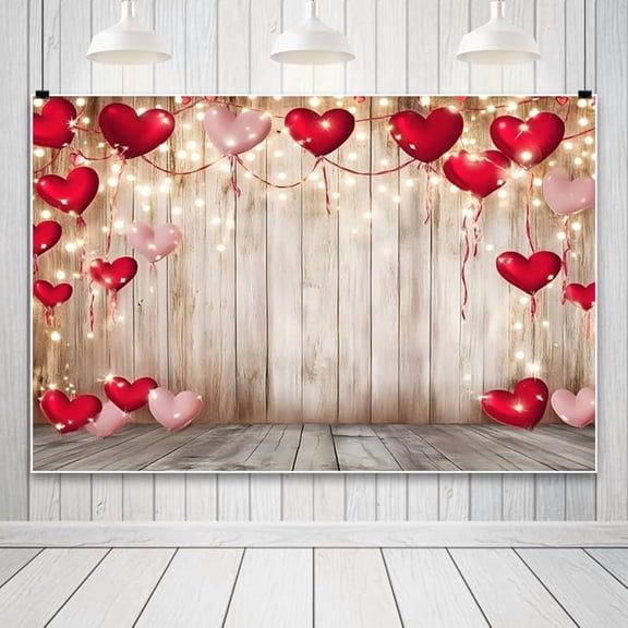 Valentine's Day Backdrop Red Love Heart Rustic Wood Bokeh Photography Background for Mother's Day Party Wedding Bridal Shower Decoration Banner Photo Booth Studio Props