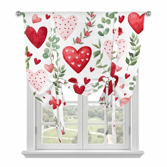 Valentine's Day Balloon Curtains for Bedroom/Front Door/Bathroom, Pink Red Love Heart Spring Green Botanical Tie Up Curtains 63 Inch Length Light Filtering Kitchen Curtains Shades for Windows 46"x63"