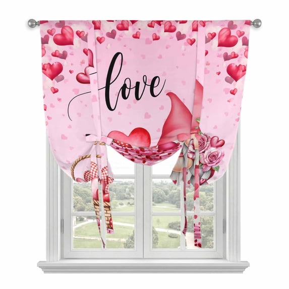 Valentine's Day Balloon Curtains for Living Room/French Door, Pink Love Gnomes Roses Ombre Romantic Tie Up Curtains 63 Inch Length Energy Saving Kitchen Curtains Shades for Windows 42"x63"