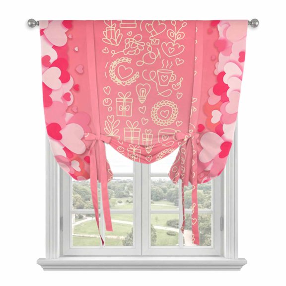 Valentine's Day Balloon Curtains for Living Room/French Door, Pink Love Paper Cuttings Romantic Tie Up Curtains 63 Inch Length Energy Saving Kitchen Curtains Shades for Windows 42"x63"