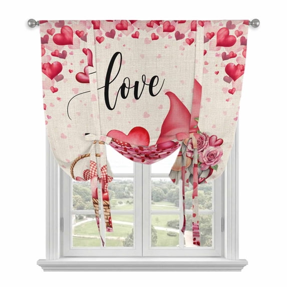 Valentine's Day Balloon Curtains for Windows, Bedroom Curtains 54 Inch Length, Pink Gnomes Love Roses Sweet Beige Tie Up Curtains Panels Thermal Insulated Bathroom Curtains Window 42"x54"