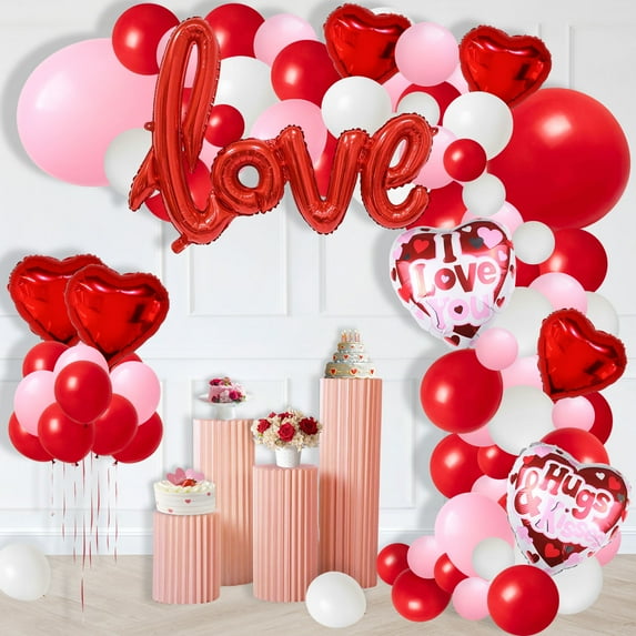 Valentine's Day Balloon Garland Arch Kit, 40" Love Foil Balloons Red Pink White Balloons for Valentine's Day Wedding Engagement Mother's Day Galentine’s Day Decoration Supplies
