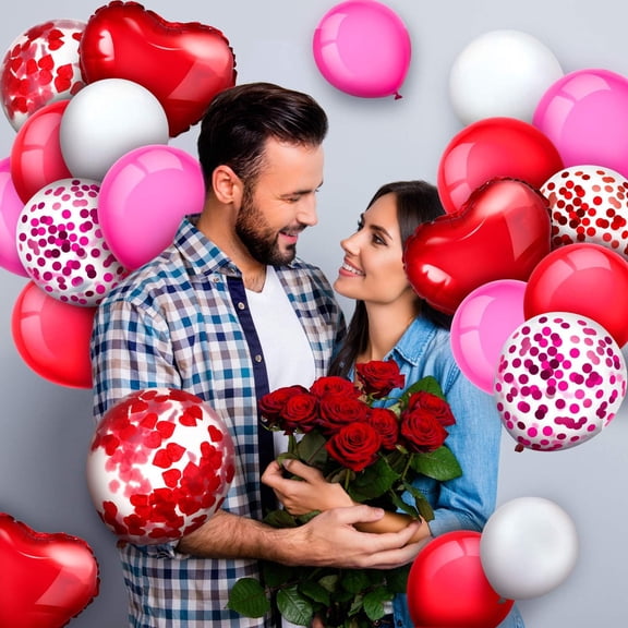 Valentine's Day Balloon Garland Arch Kit Include Latex, Heart, Confetti Balloons, Tie Tools, Strip Tapes for Wedding Engagement Party Supplies